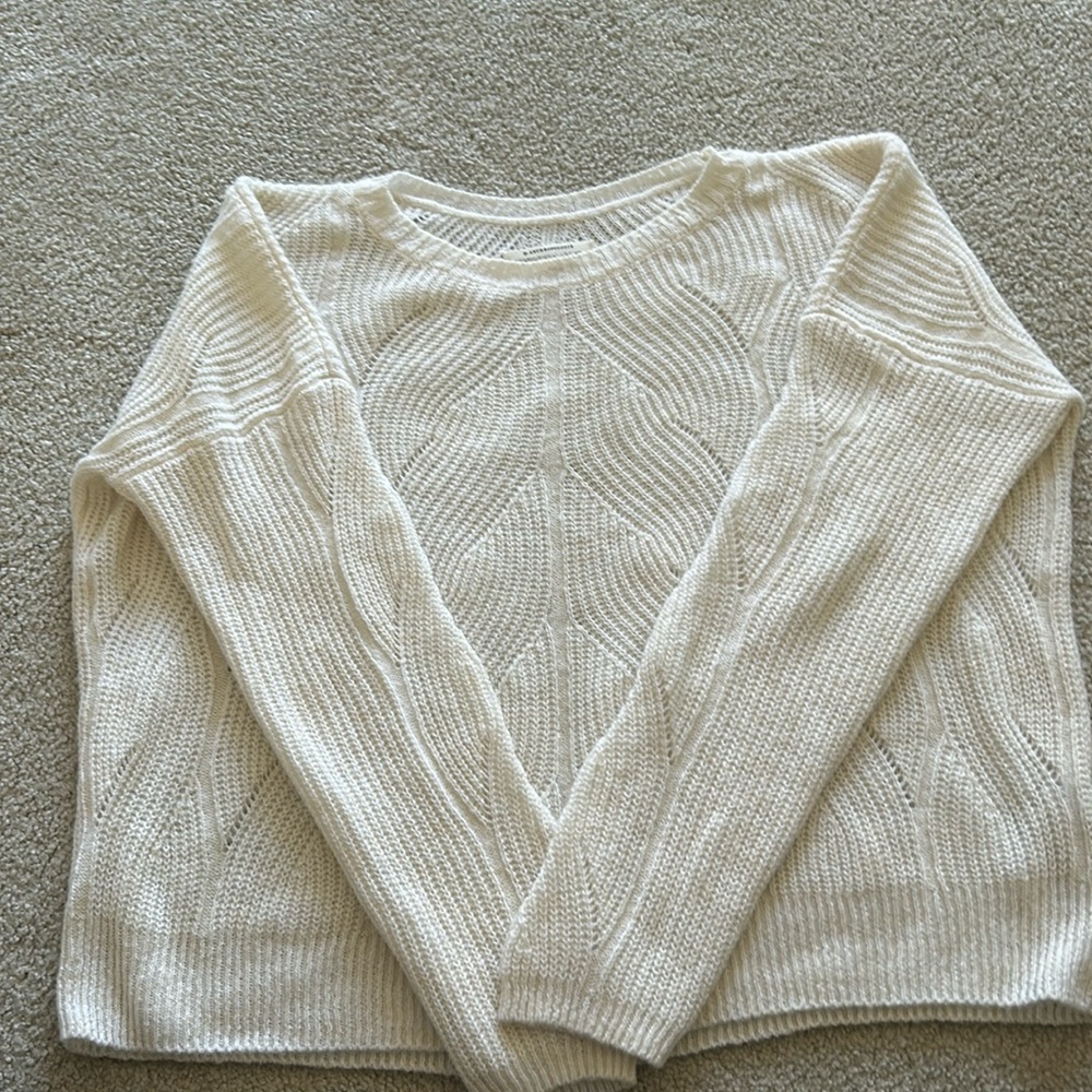 Anthropologie White Crew Neck Sweater Size Small